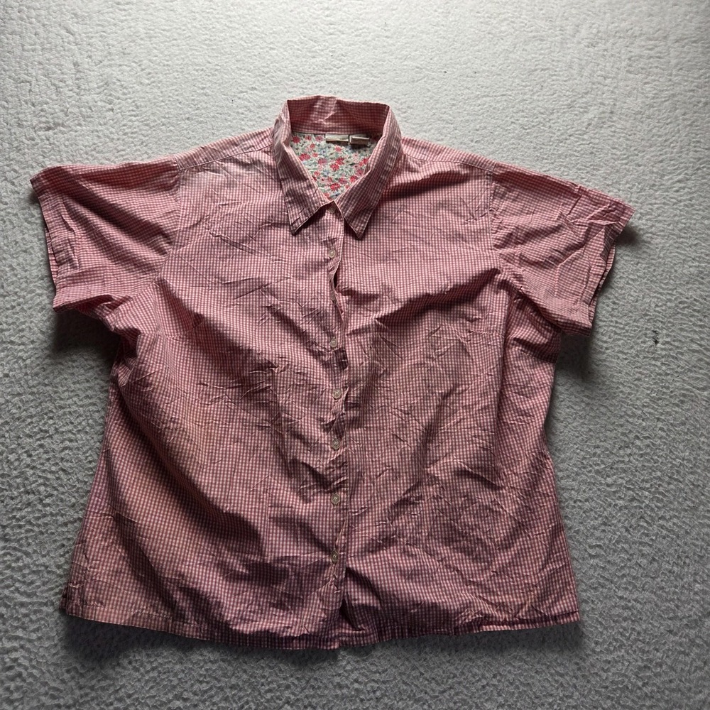 Cherokee Button Up Shirt Womens Plus 22W Pink Collared Short Sleeve Check Top